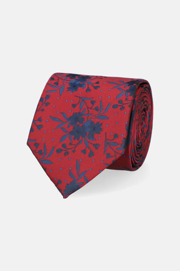 Krawat Bordowy w Granatowe Kwiaty i Kropki Inna marka