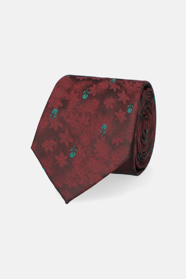 Krawat Bordowy z Delikatnymi Zielonymi Różami Inna marka