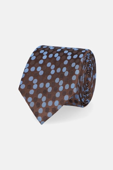 Krawat Ciemnobrązowy Jedwabny w Niebieskie Kropki Inna marka