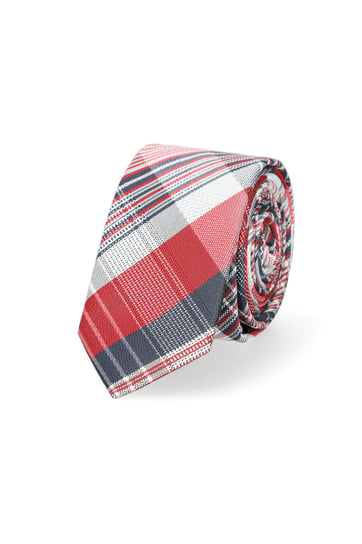Krawat Czerwono-Biało-Granatowy w Kratę Lancerto