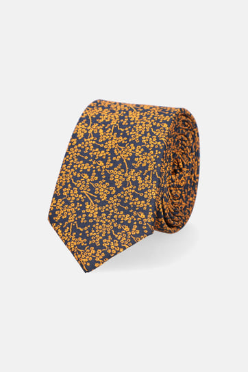 Krawat Granatowo-Pomarańczowy Wzór Roślinny Inna marka