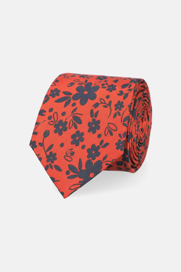 Krawat Jedwabny Czerwony w Granatowe Kwiaty Inna marka