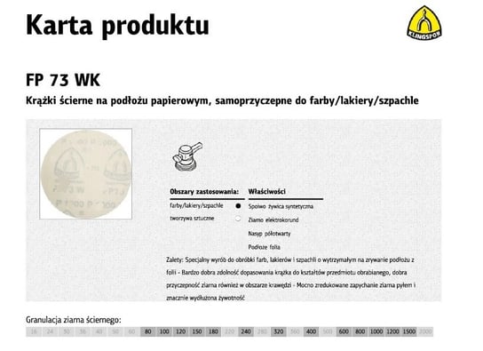 Krążek ścierny samoprzylepny KLINGSPOR FP73WK, 125 mm, gr. 120, 100 szt. KLINGSPOR