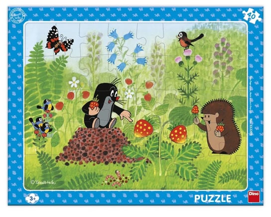 Krecik i Przyjaciele Puzzle ramkowe Krecik i poziomk, 40 el. obrazek o wymiarach 32x24 cm dla dzieci w wieku 3+ Dino Toys