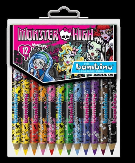 Kredki Bambino, Monster High, 12 kolorów + temperówka St.Majewski