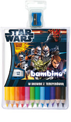 Kredki Bambino, Star Wars Clone, 12 kolorów + temperówka, mix wzorów St.Majewski