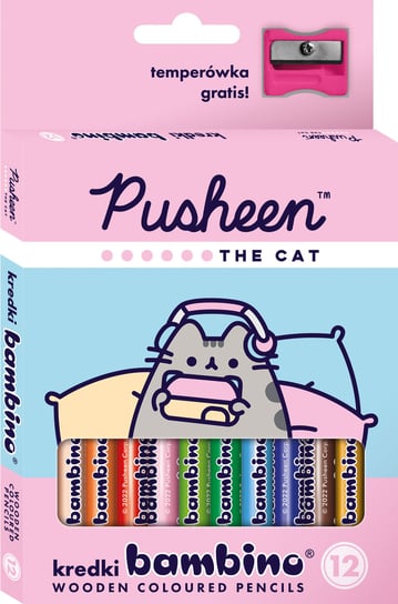 Kredki Bambino w drewnie 12 kolorów + temperówka Pusheen The Cat Bambino