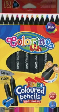 Kredki colorino kids ołówkowe trójkątne jumbo czarne drewno 12 kolorów z temperówką Patio
