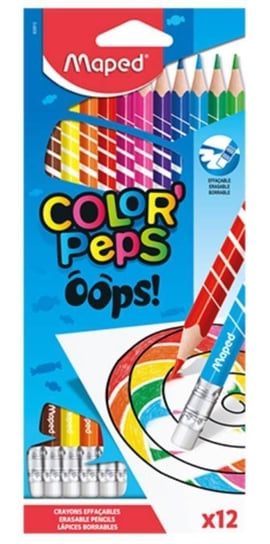 Kredki Colorpeps Oops, trójkątne z gumką, 12 kolorów Maped