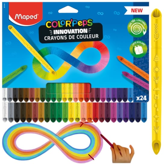 Kredki dla dzieci MAPED bezdrzewne, bez temperowania 24 kolory INFINITY Color'Peps Maped