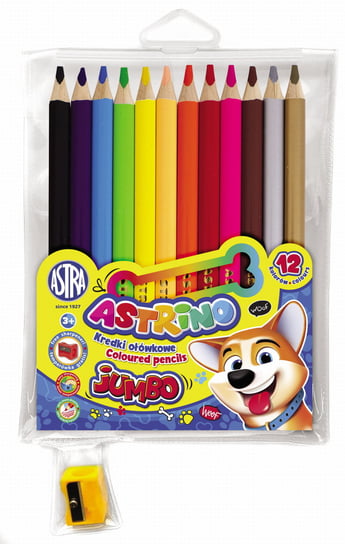 Kredki ołówkowe Astrino okrągłe jumbo 12 kolorów w drewnie + temperówka Astra