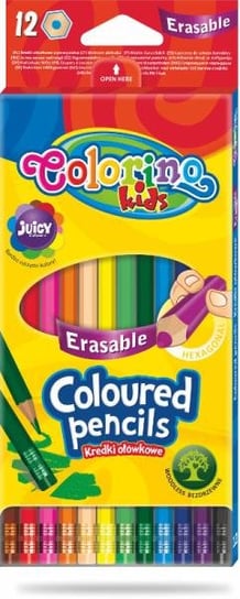 Kredki ołówkowe, Colorino Kids Heksagonalne Wymazywalne Z Gumką 12 Kolorów Colorino