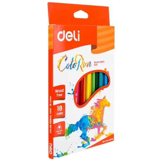 Kredki ołówkowe Deli C00110 zestaw 18 kolorów bezdrzewne ColoRun DELI