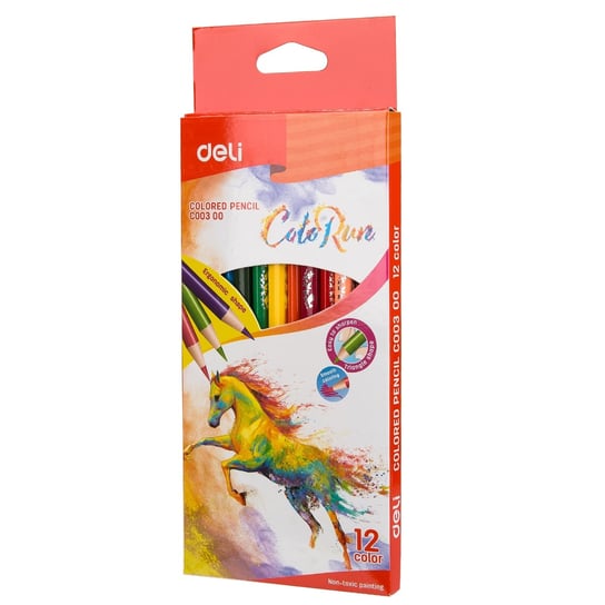 Kredki ołówkowe Deli C00300 trójkątne zestaw 12 kolorów ColoRun DELI