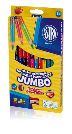 Kredki ołówkowe jumbo Astra 12 sztuk=24 kolory Astra