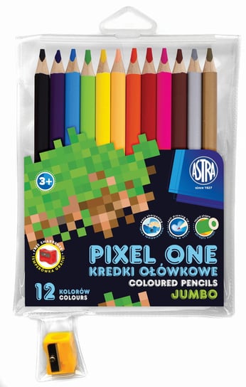Kredki ołówkowe jumbo okrągłe Pixel One 12 kolorów + temperówka Astra