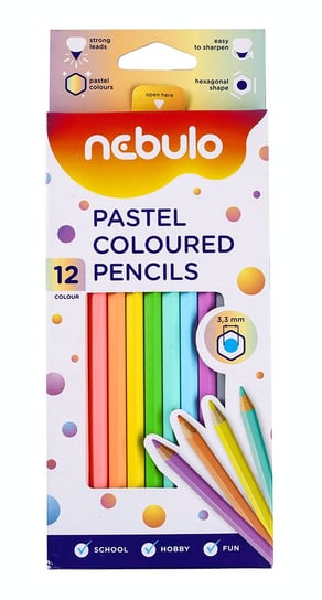 Kredki ołówkowe Nebulo sześciokątne, pastelowe, 12 kolorów Nebulo