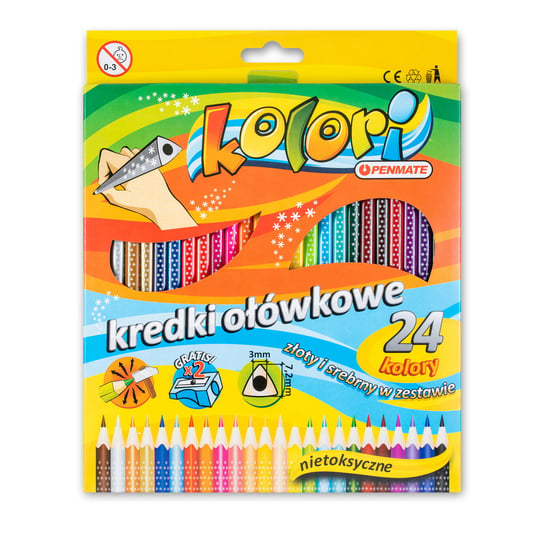 Kredki ołówkowe, Penmate Kolori Premium, trójkątne, 24 kolory z temperówką Tadeo Trading