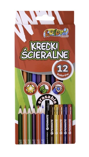 Kredki ołówkowe, Penmate Kolori Premium, trójkątne, ścieralne, 12 kolorów Tadeo Trading