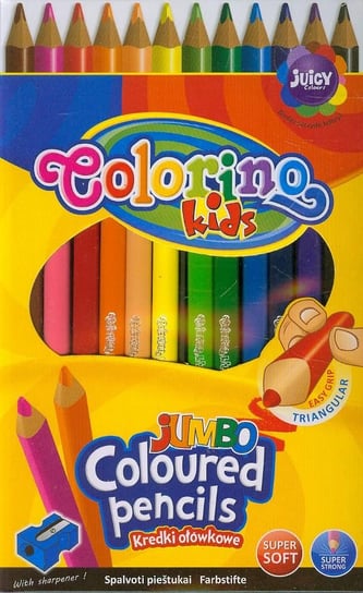 Kredki ołówkowe, trójkątne, 12 kolorów + temperówka, Colorino kids Patio