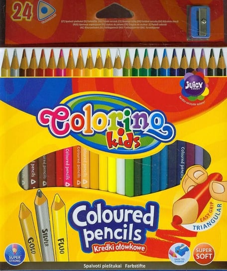 Kredki ołówkowe, trójkątne, 24 kolory + temperówka, Colorino kids Patio