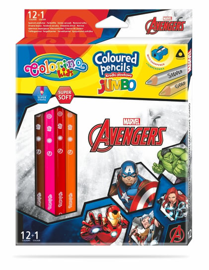 Kredki ołówkowe, trójkątne jumbo z temperówką, Colorino Kids, Avengers, 13 kolorów Colorino