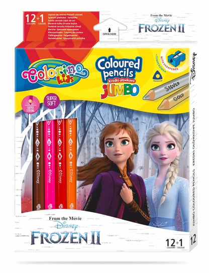 Kredki ołówkowe, trójkątne jumbo z temperówką, Colorino Kids, Frozen, 13 kolorów Colorino