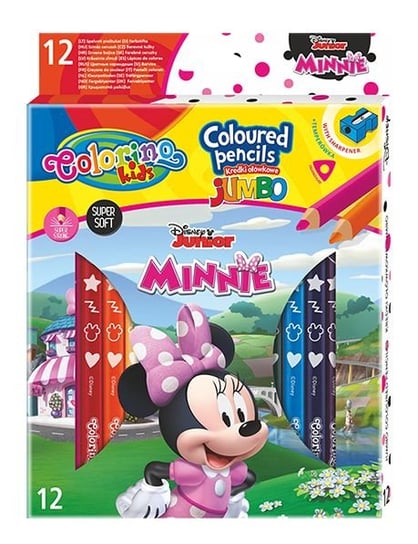 Kredki ołówkowe, trójkątne jumbo z temperówką, Colorino Kids, Minnie, 13 kolorów Colorino