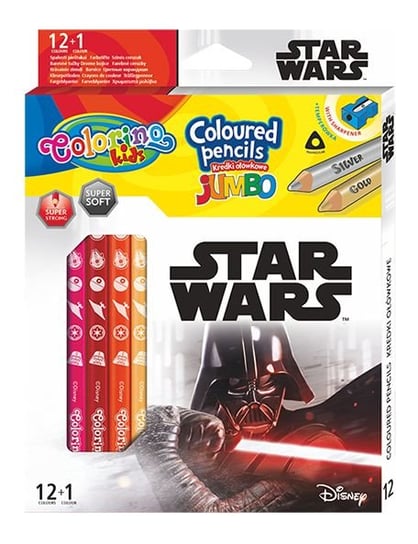 Kredki ołówkowe, trójkątne jumbo z temperówką, Colorino Kids, Star Wars, 13 kolorów Colorino