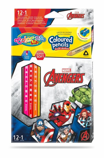 Kredki ołówkowe, trójkątne z temperówką, Colorino Kids, Avengers, 13 kolorów Colorino