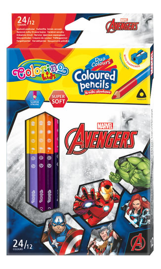 Kredki ołówkowe, trójkątne z temperówką, Colorino Kids, Avengers, 24 kolory Colorino