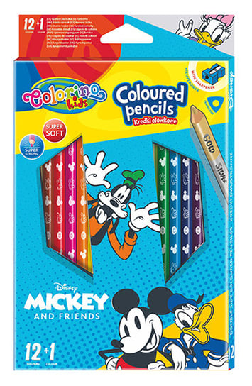 Kredki ołówkowe, trójkątne z temperówką, Colorino Kids, Mickey, 13 kolorów Colorino