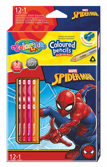 Kredki ołówkowe, trójkątne z temperówką, Colorino Kids, Spiderman, 13 kolorów Colorino