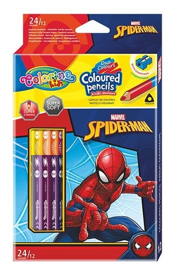 Kredki ołówkowe, trójkątne z temperówką, Colorino Kids, Spiderman, 24 kolory Colorino