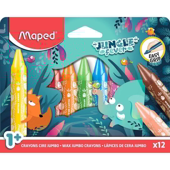 Kredki świecowe Jumbo Jungle Fever Maped, pierwsze kredki dla rocznego dziecka, 12 sztuk Maped
