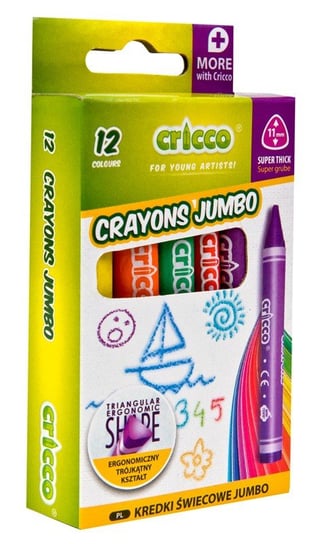 Kredki świecowe Jumbo trójkątne 12 kolorów Cricco Cricco
