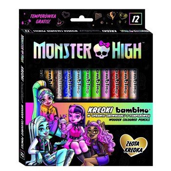 Kredki w oprawie drewnianej z nadrukiem 12 kolorów w opakowaniu kartonowym Monster High Bambino