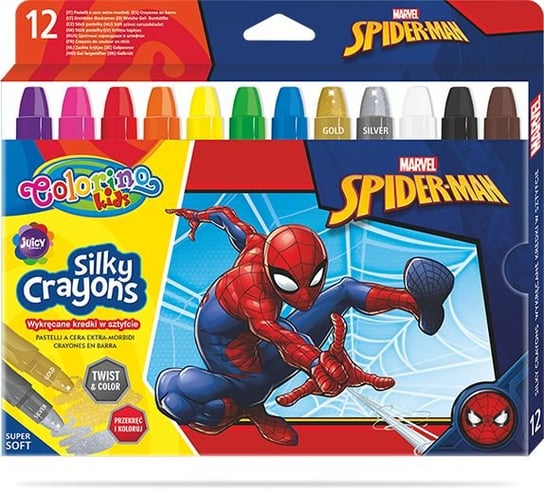 Kredki żelowe, wykręcane, Colorino Kids, Spiderman, 12 kolorów Colorino