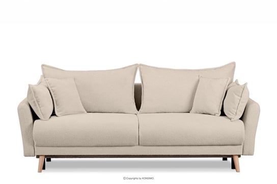 Kremowa sofa z funkcją spania w tkaninie baranek BELMOS Konsimo Konsimo
