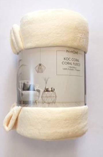 Kremowy koc dla dorosłych i dzieci 150x200 z puszystej tkaniny Coral, miękki i przyjemny w dotyku Carbotex