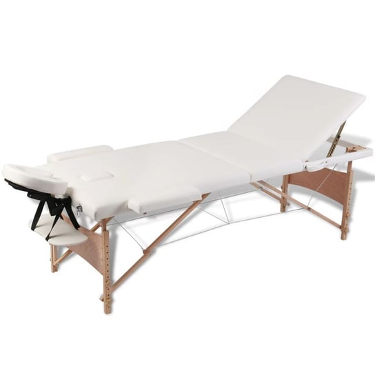 Kremowy składany stół do masażu 3 strefy z drewnianą ramą vidaXL