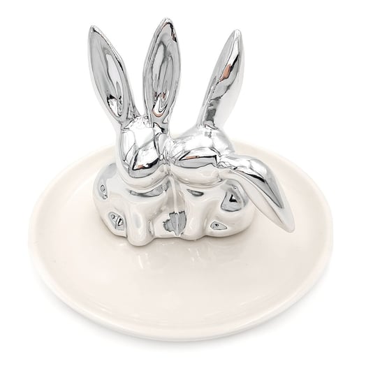 Króliczek ceramiczny lustrzany glamour, srebrny na talerzyku Inny producent