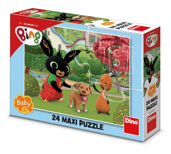 Królik Bing Duże puzzle Maxi Bing z pieskiem i Flopem 24 el. wymiary obrazka 66 x 47 cm dla dziecka 2+ puzzle licencyjne Dino Toys