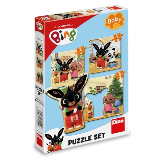 Królik Bing Puzzle Baby dla najmłodszych dzieci 3 obrazki do ułożenia wymiary układanki 18x18 cm dla dziecka 2+ idealne jako pierwsze puzzle Dino Toys