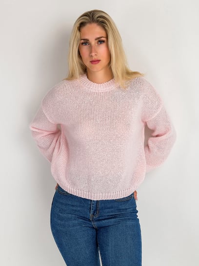 Krótki sweter L róż jasny SZACHOWNICA