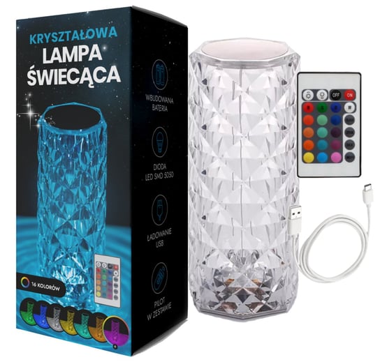KRYSZTAŁOWA LAMPA ŚWIECĄCA LED RGB RÓŻA MIENIĄCA USB-C PILOT DOTYK 16 KOLOR SmartHardware