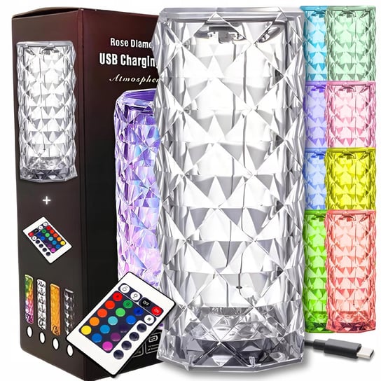 KRYSZTAŁOWA LAMPKA NOCNA DIAMENTOWA RÓŻA LAMPA LED DOTYKOWA DIAMOND + PILOT Eddcom