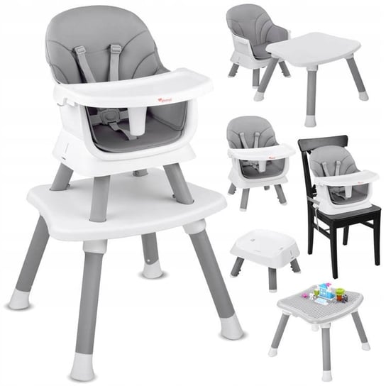 Krzesełko do karmienia dla Dzieci 6w1 Fotelik Taca Szare Jakość Bemi