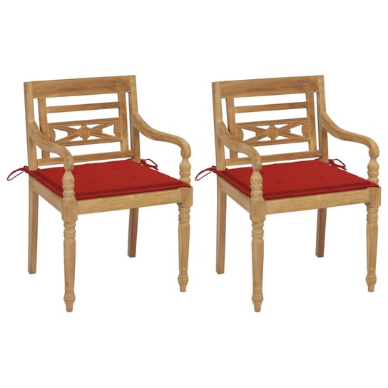Krzesła Batavia z czerwonymi poduszkami, 2 szt., drewno tekowe vidaXL