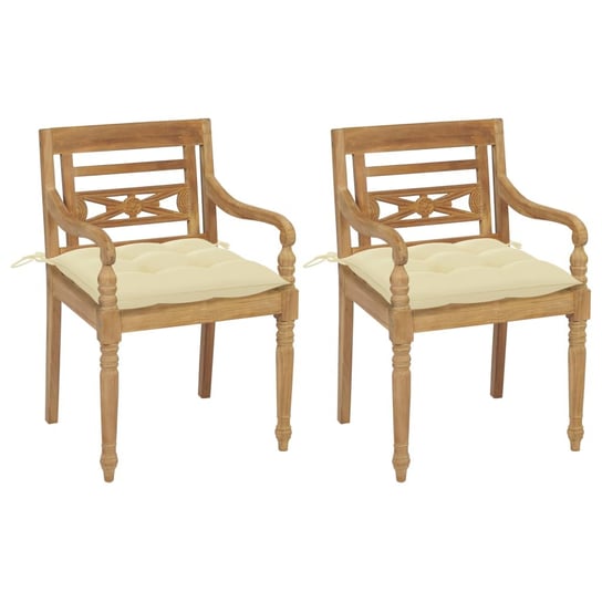 Krzesła Batavia z kremowymi poduszkami, 2 szt., drewno tekowe vidaXL